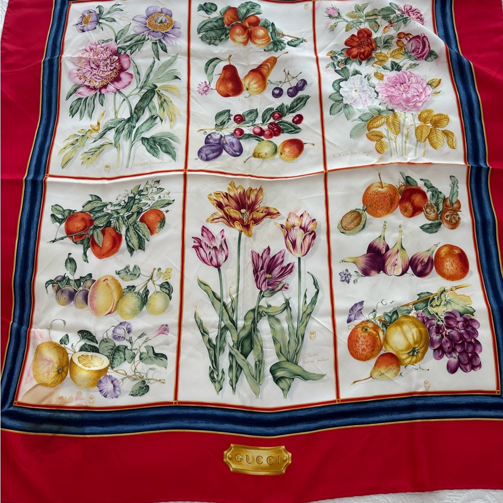 Gucci Red and Blue Silk Scarf